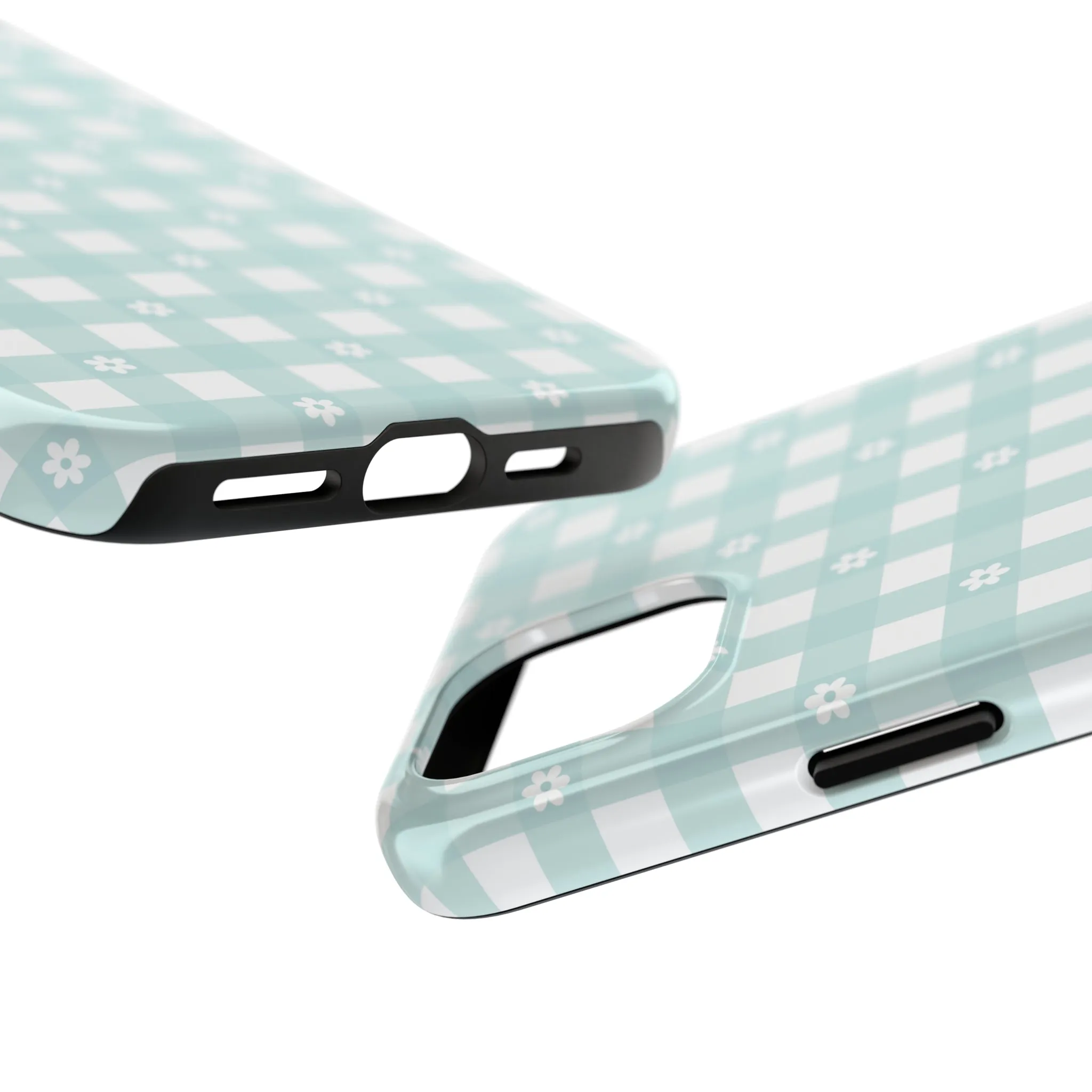 Cute Blue and White Gingham with Daisies Digital print Design Tough Phone Case compatible with a large variety of iPhone models, Gift, Phone Case