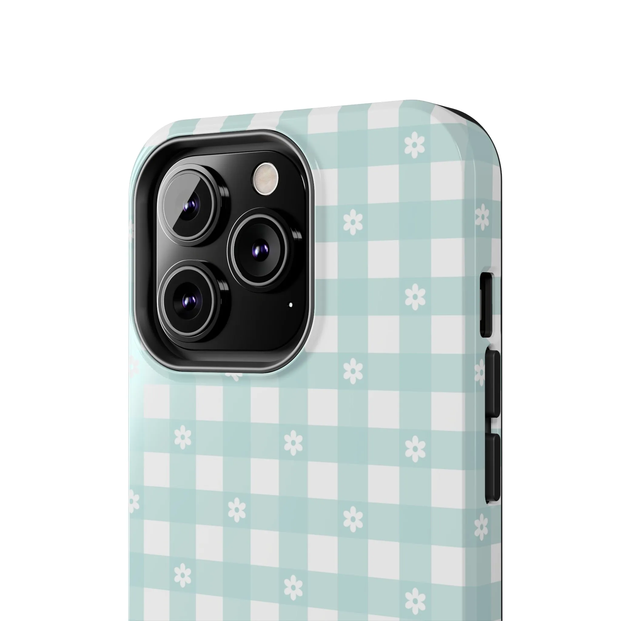 Cute Blue and White Gingham with Daisies Digital print Design Tough Phone Case compatible with a large variety of iPhone models, Gift, Phone Case