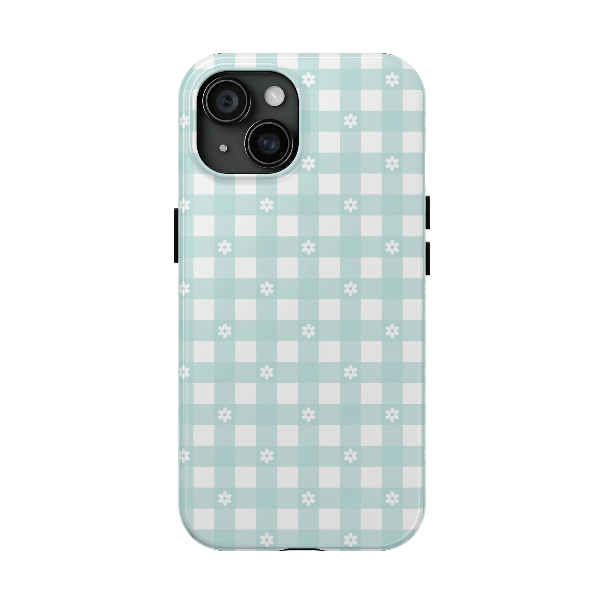 Cute Blue and White Gingham with Daisies Digital print Design Tough Phone Case compatible with a large variety of iPhone models, Gift, Phone Case