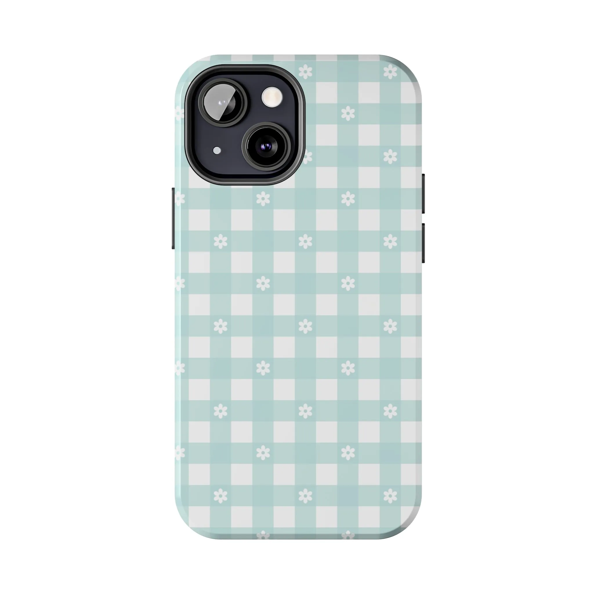 Cute Blue and White Gingham with Daisies Digital print Design Tough Phone Case compatible with a large variety of iPhone models, Gift, Phone Case