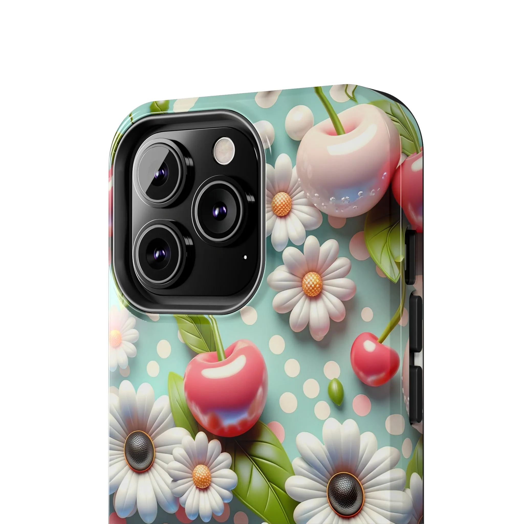 Cute Cherries and Flowers Digital print Design Tough Phone Case compatible with a large variety of iPhone models, Gift, Phone Case