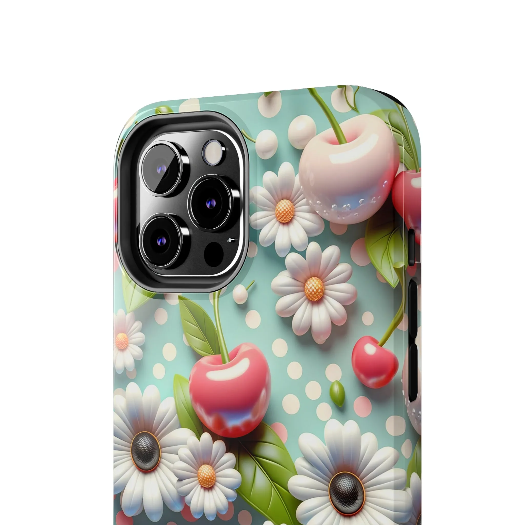 Cute Cherries and Flowers Digital print Design Tough Phone Case compatible with a large variety of iPhone models, Gift, Phone Case