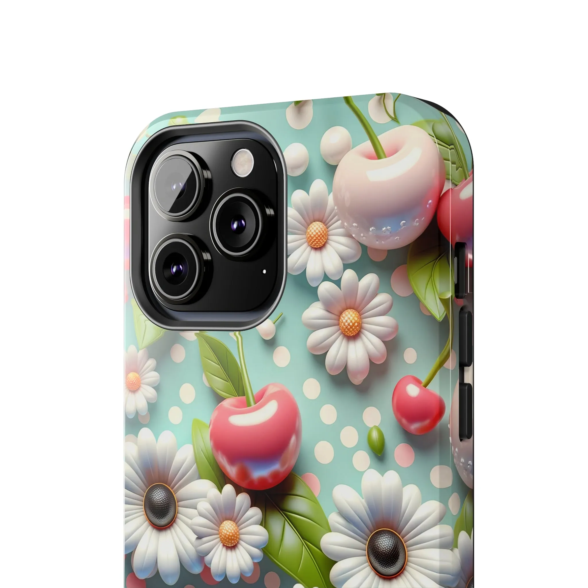 Cute Cherries and Flowers Digital print Design Tough Phone Case compatible with a large variety of iPhone models, Gift, Phone Case