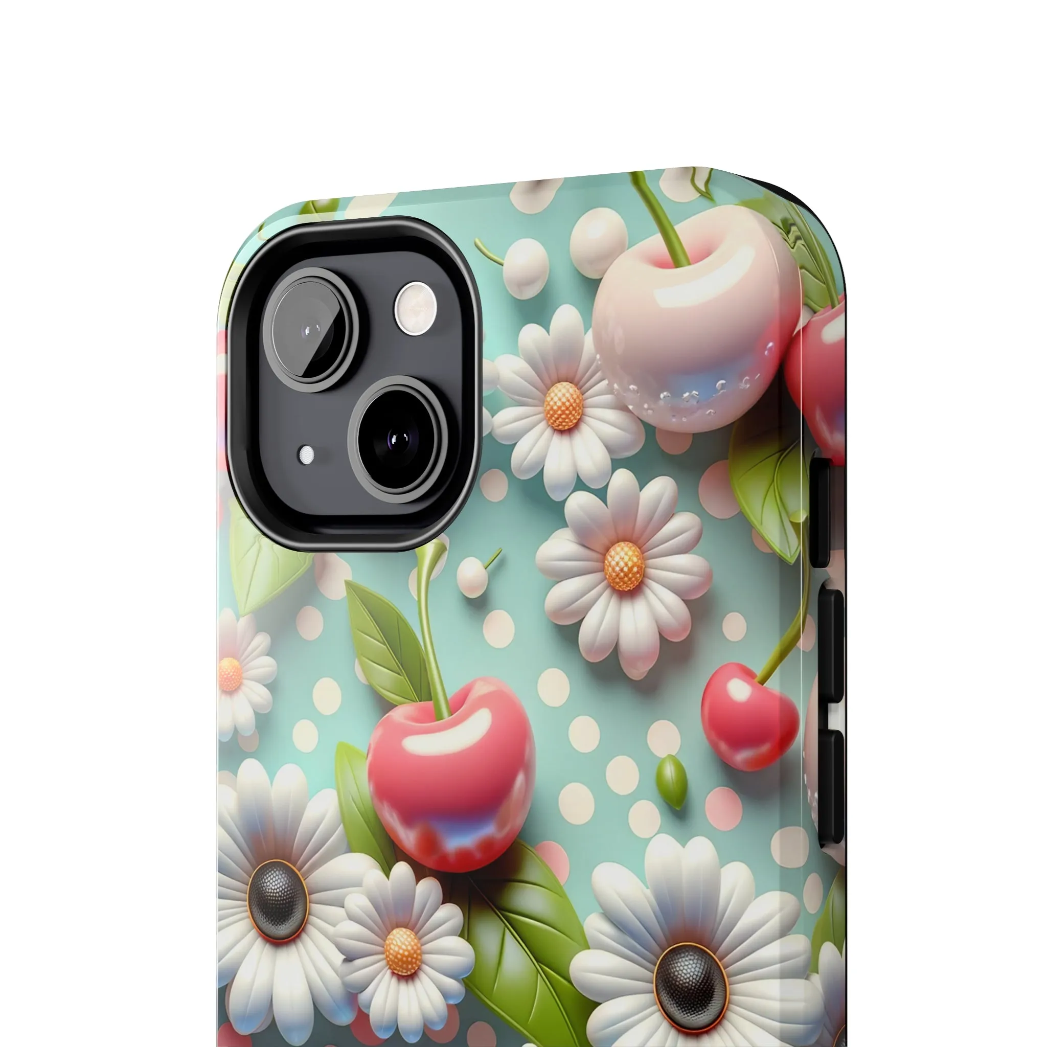 Cute Cherries and Flowers Digital print Design Tough Phone Case compatible with a large variety of iPhone models, Gift, Phone Case