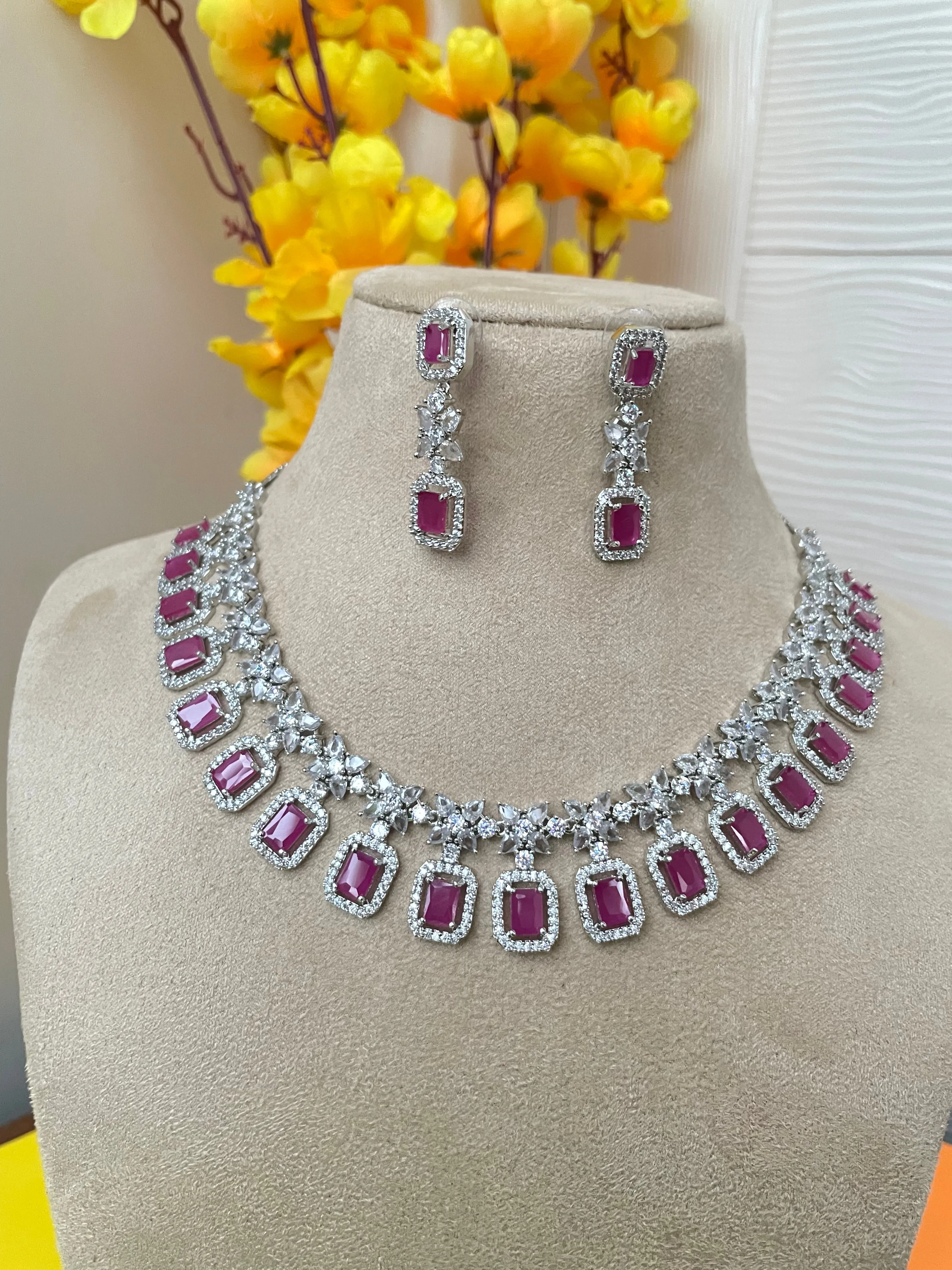 Dark Pink Choker Necklace-Elegance3