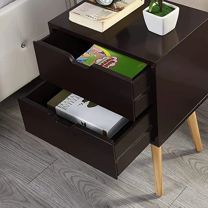 Dime Arts Shoppee Engineered Wood Bed Side Table with 2-Drawer Nightstand, Accent or End Table with Storage (Brown)