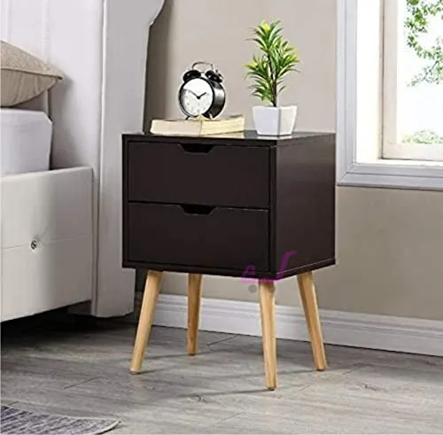 Dime Arts Shoppee Engineered Wood Bed Side Table with 2-Drawer Nightstand, Accent or End Table with Storage (Brown)