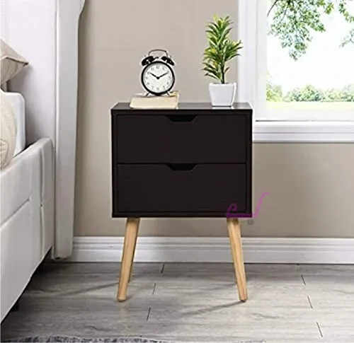 Dime Arts Shoppee Engineered Wood Bed Side Table with 2-Drawer Nightstand, Accent or End Table with Storage (Brown)