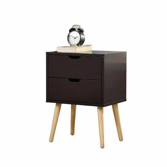 Dime Arts Shoppee Engineered Wood Bed Side Table with 2-Drawer Nightstand, Accent or End Table with Storage (Brown)