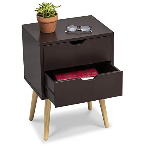 Dime Arts Shoppee Engineered Wood Bed Side Table with 2-Drawer Nightstand, Accent or End Table with Storage (Brown)