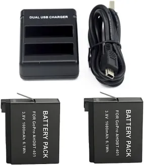 Dual Battery Charger with 2 Batteries for GoPro HERO 4 Cameras