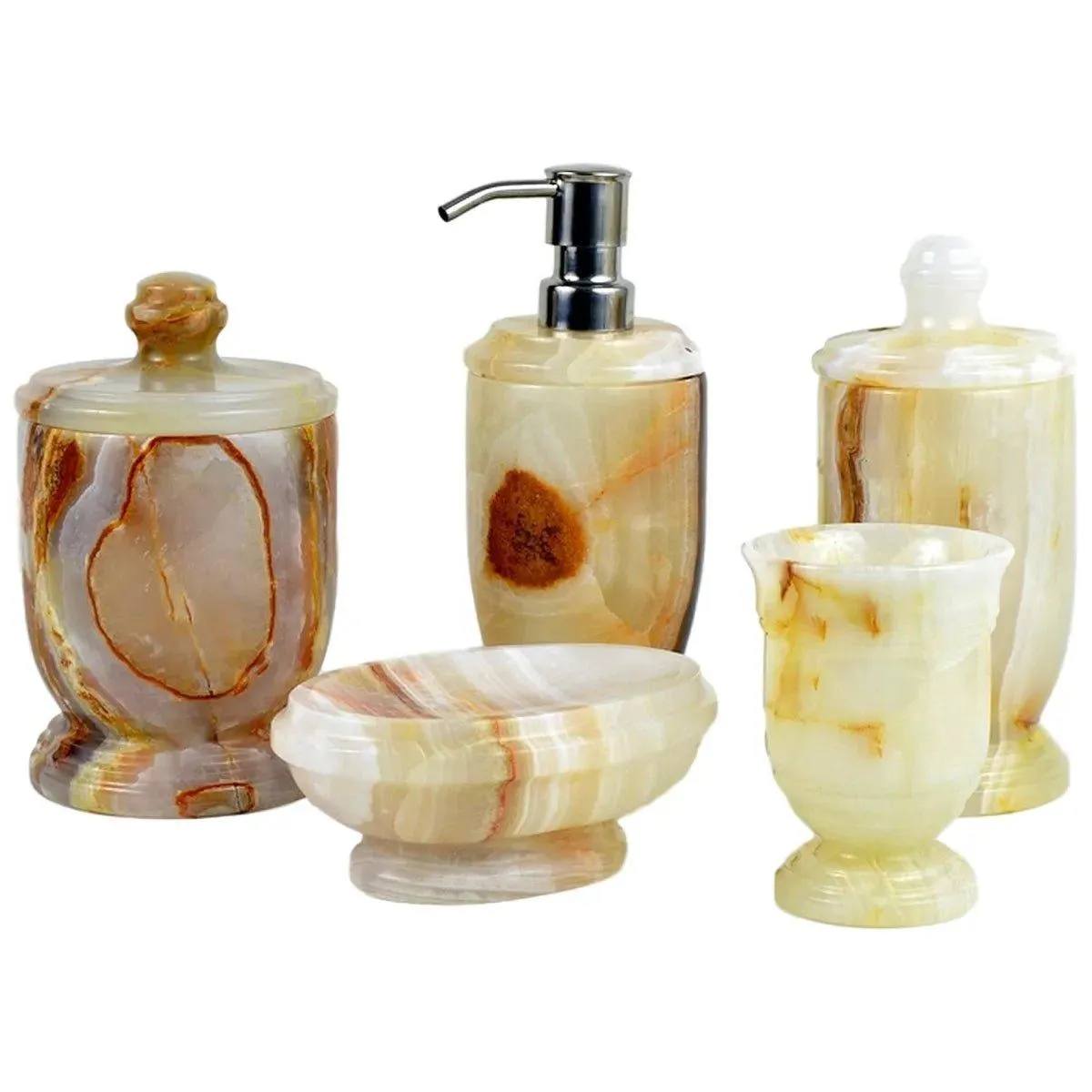 Elegant Bathroom Accessory Set - 5-Piece Set of White Onyx