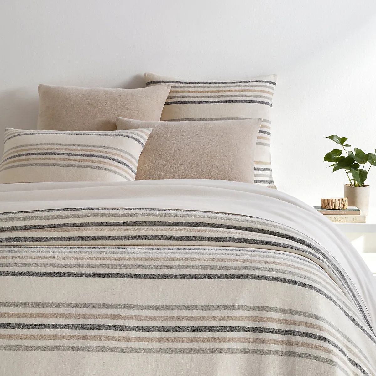 Ellison Stripe Linen Chenille Ivory Duvet Cover