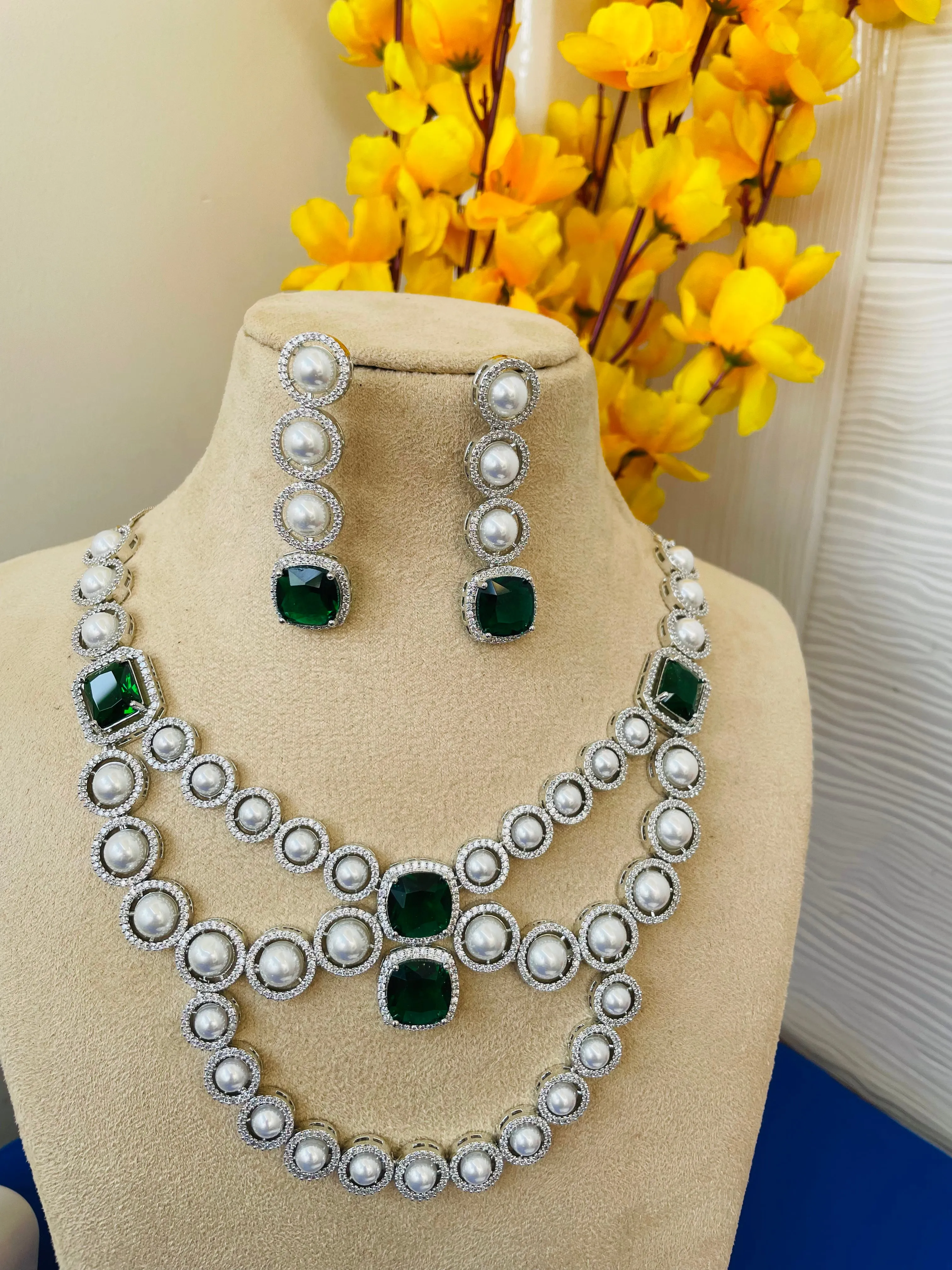 EMERALD BRIDAL NECKLACE SET-Elegance119