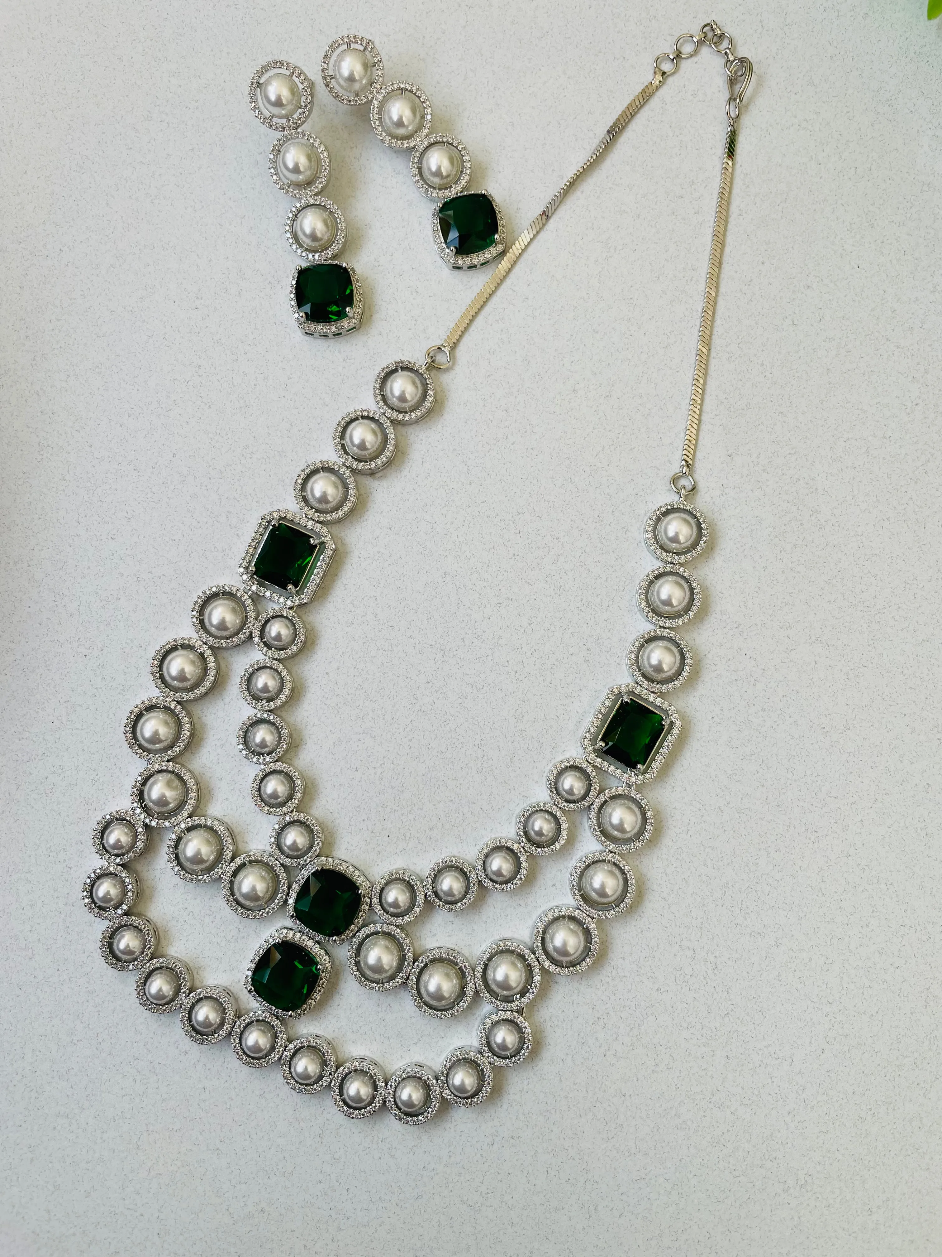 EMERALD BRIDAL NECKLACE SET-Elegance119