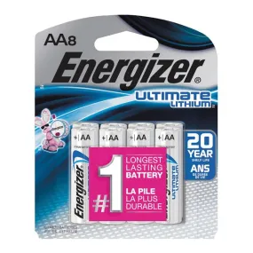 Energizer L91 L91SBP-8 Battery, 1.5 V Battery, AA Battery, Lithium