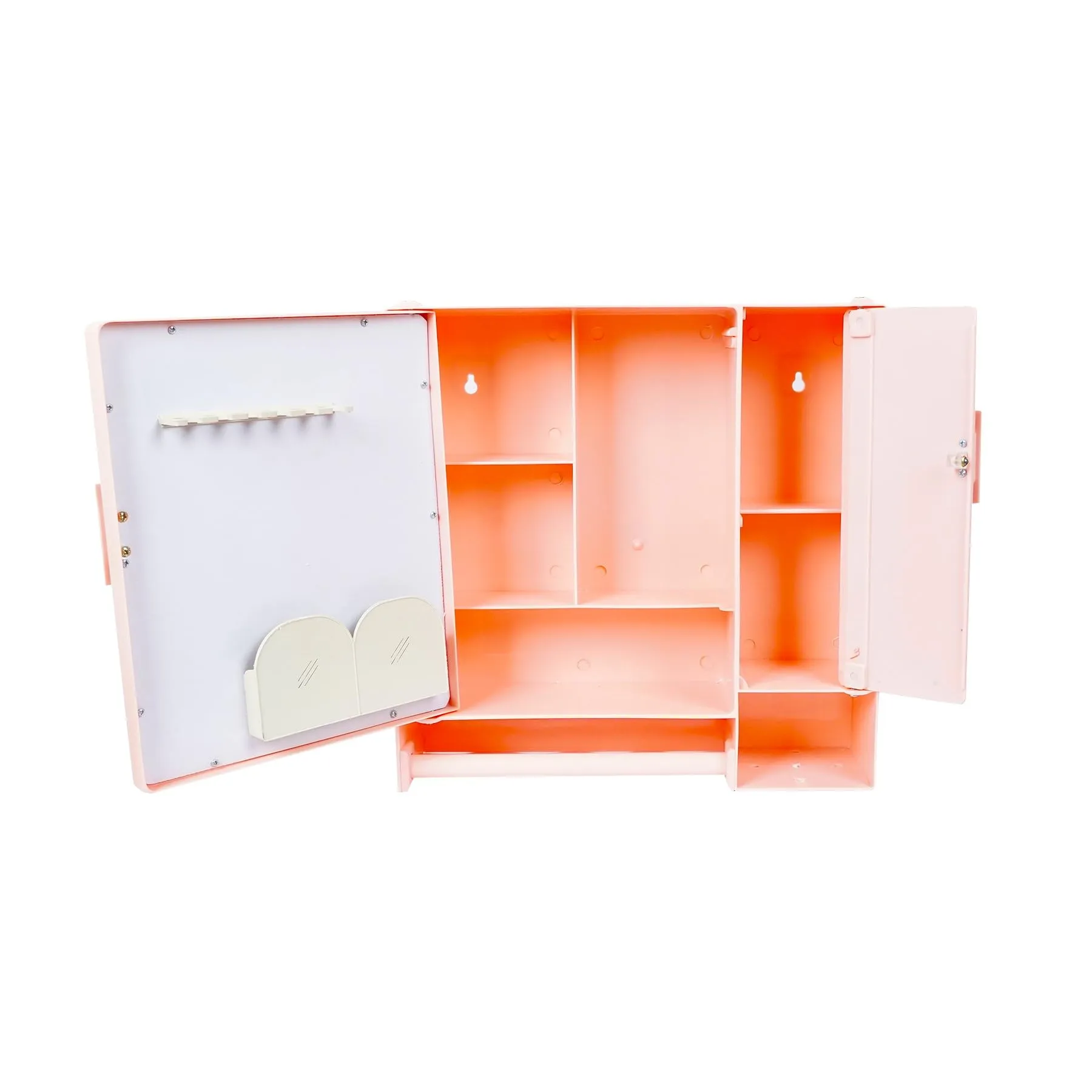 Epraiser PP Small Size 2 Door Storage Cabinet with Mirror for Bathroom Kitchen Washbasin Makeup Beauty Medicine Organiser Box (Peachy Pink)