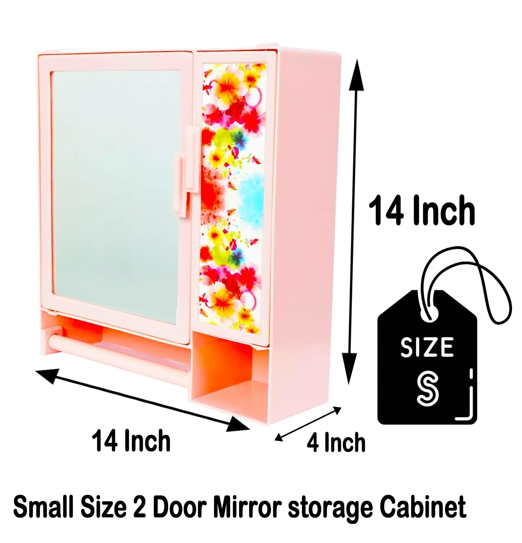 Epraiser PP Small Size 2 Door Storage Cabinet with Mirror for Bathroom Kitchen Washbasin Makeup Beauty Medicine Organiser Box (Peachy Pink)