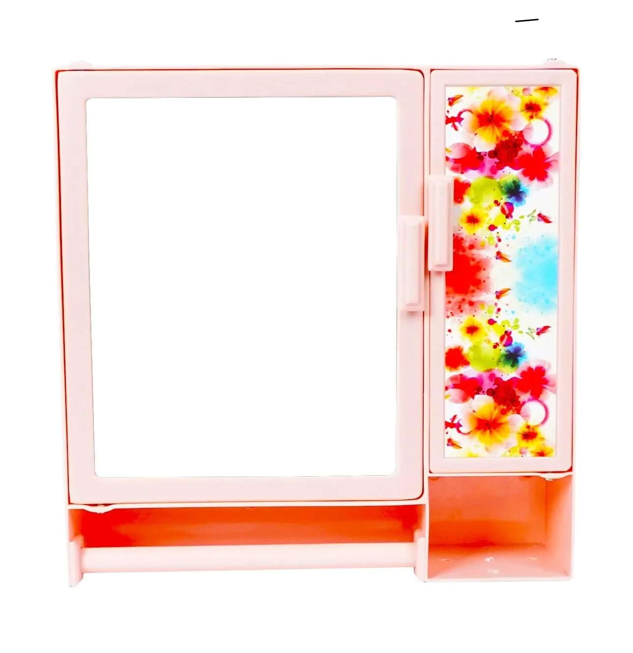 Epraiser PP Small Size 2 Door Storage Cabinet with Mirror for Bathroom Kitchen Washbasin Makeup Beauty Medicine Organiser Box (Peachy Pink)