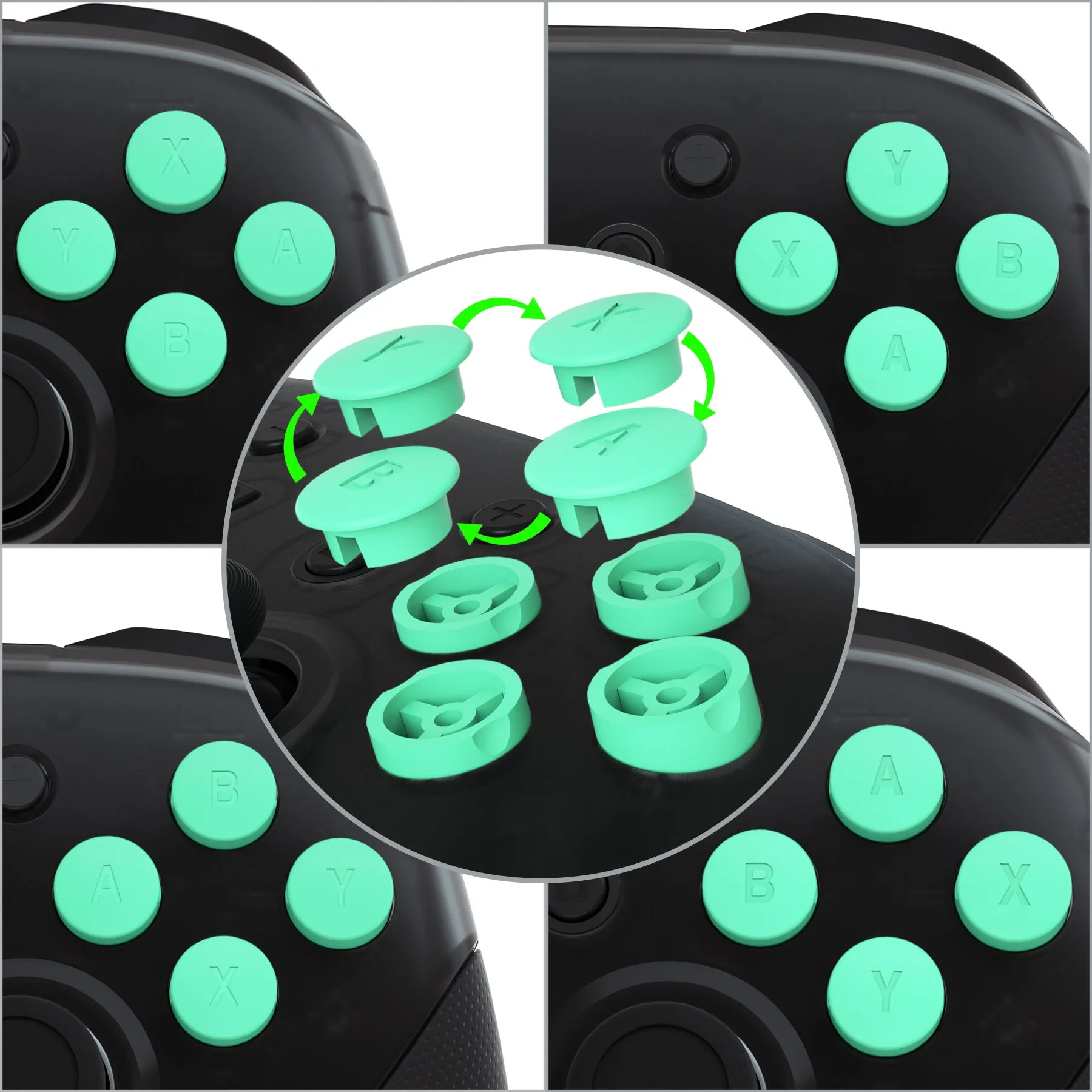 eXtremeRate Mint Green Interchangeable ABXY Buttons for Nintendo Switch Pro Controller, DIY Swappable Replacement ABXY for NS Pro Controller- Controller NOT Included - KRH607