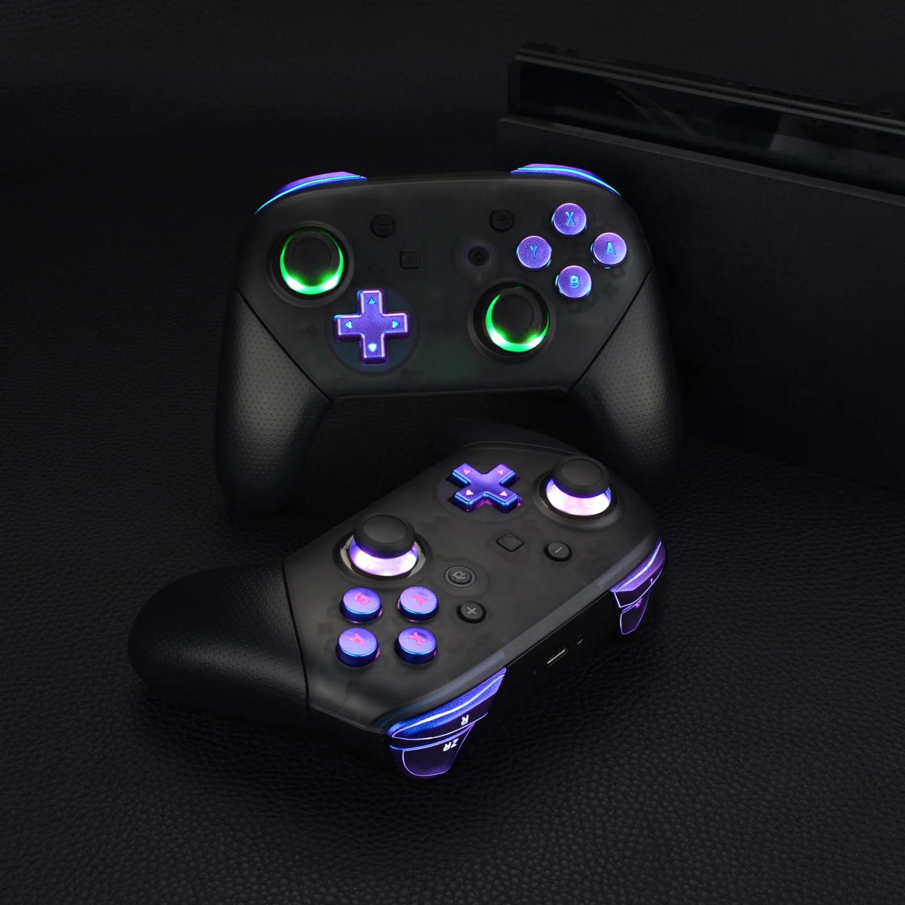 eXtremeRate Multi-Colors Luminated Thumbsticks D-pad ABXY ZR ZL L R Chameleon Purple Blue Classic Symbol Buttons DTFS LED Kit for NS Switch Pro Controller - 9 Colors Modes 6 Areas DIY Option Button Control - NSLED020