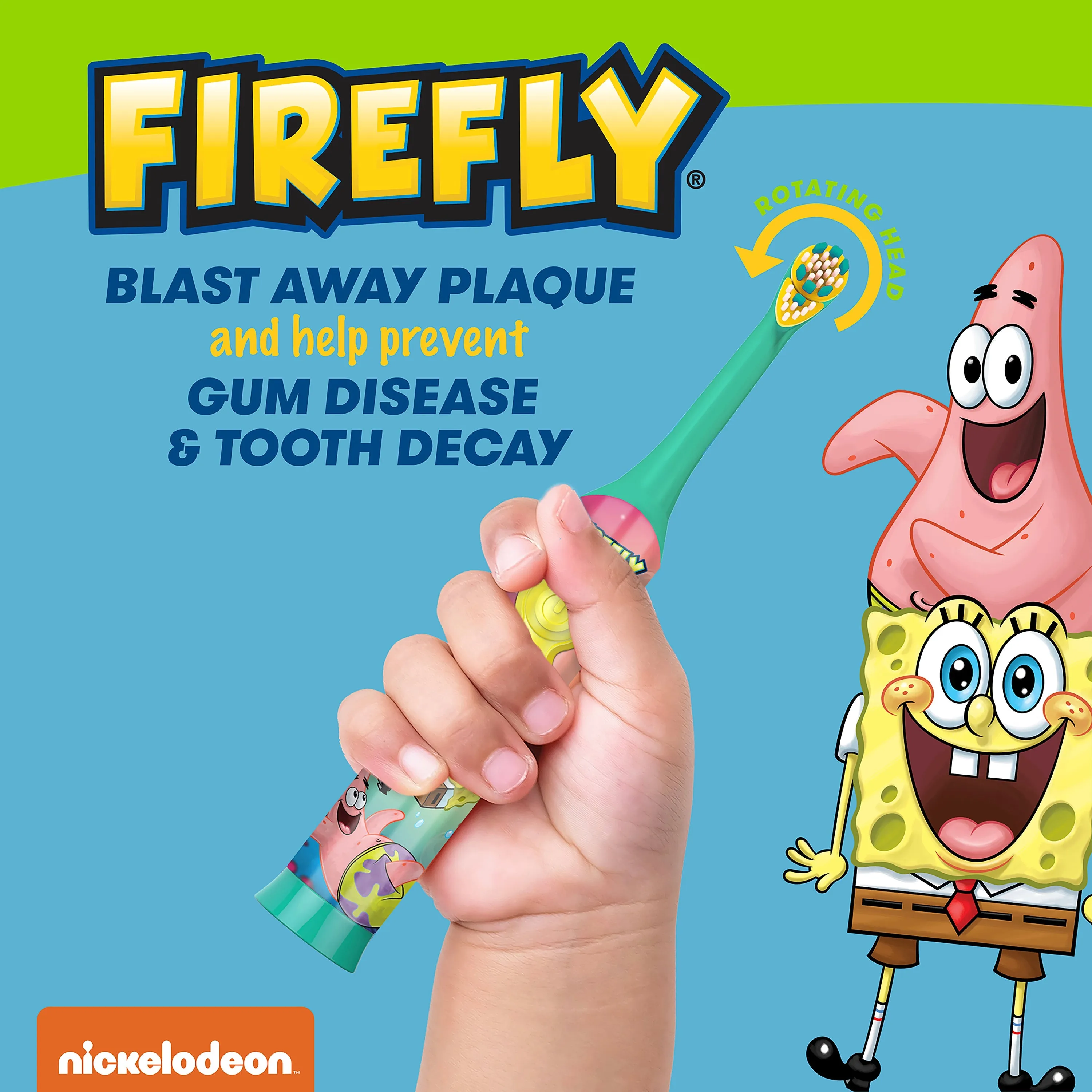 Firefly Clean N' Protect SpongeBob SquarePants Battery Powered Toothbrush With 3D Antibacterial Cover