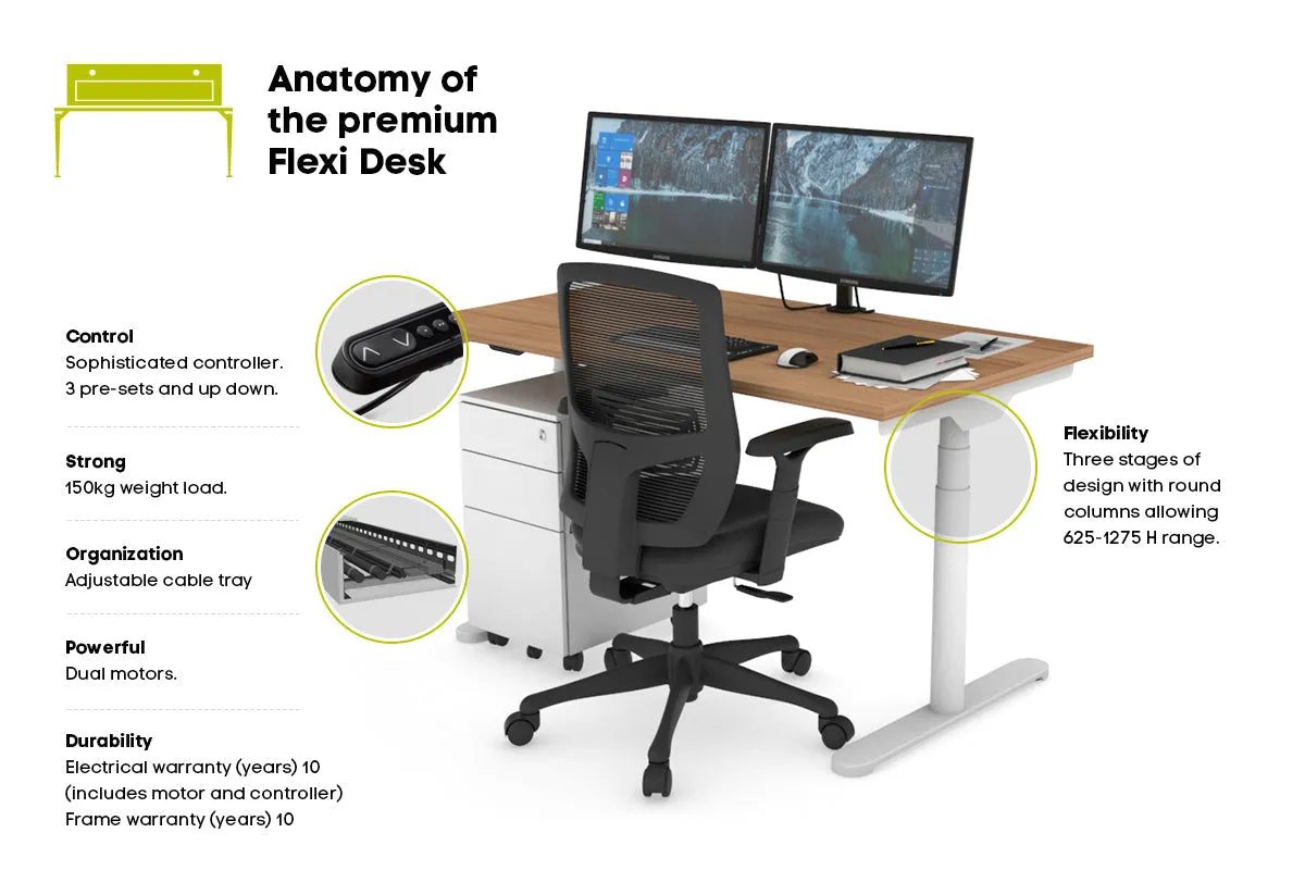 Flexi Premium Height Adjustable Single Workstation [1800L x 800W with Cable Scallop]