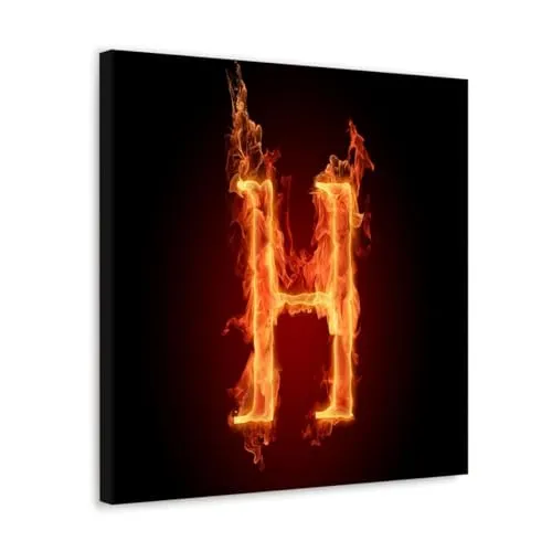 GADGETS WRAP Canvas Gallery Wrap Framed for Home Office Studio Living Room Decoration (10x10inch) - H Letter Fire