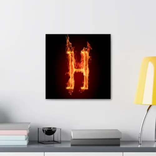 GADGETS WRAP Canvas Gallery Wrap Framed for Home Office Studio Living Room Decoration (10x10inch) - H Letter Fire