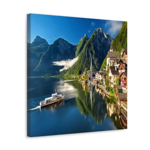 GADGETS WRAP Canvas Gallery Wrap Framed for Home Office Studio Living Room Decoration (10x10inch) - Hallstatt Austria Mountain Lake