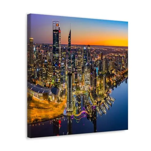 GADGETS WRAP Canvas Gallery Wrap Framed for Home Office Studio Living Room Decoration (10x10inch) - Hong Kong Downtown