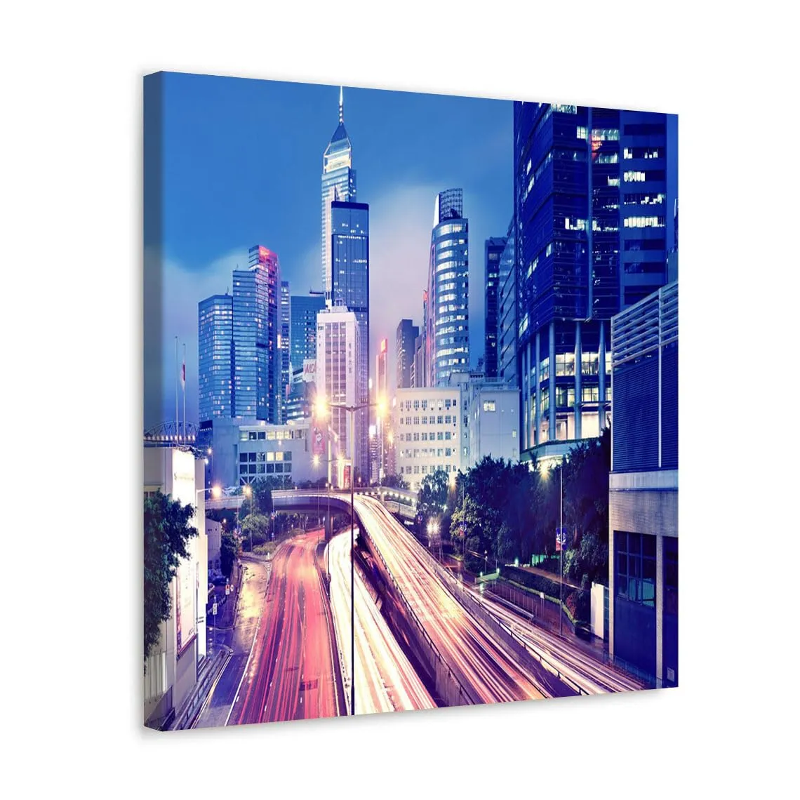 GADGETS WRAP Canvas Gallery Wrap Framed for Home Office Studio Living Room Decoration (10x10inch) - Hong Kong Night View 2