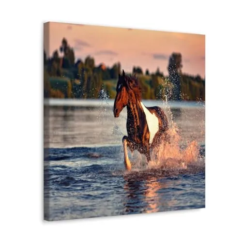 GADGETS WRAP Canvas Gallery Wrap Framed for Home Office Studio Living Room Decoration (10x10inch) - Horse Running On River