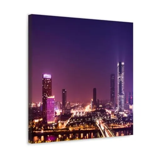 GADGETS WRAP Canvas Gallery Wrap Framed for Home Office Studio Living Room Decoration (10x10inch) - Illuminated City Night