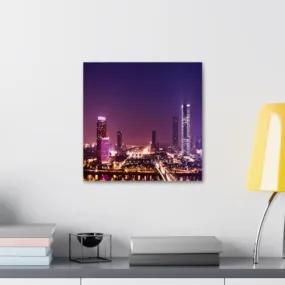 GADGETS WRAP Canvas Gallery Wrap Framed for Home Office Studio Living Room Decoration (10x10inch) - Illuminated City Night