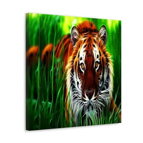 GADGETS WRAP Canvas Gallery Wrap Framed for Home Office Studio Living Room Decoration (10x10inch) - Lightning Tiger