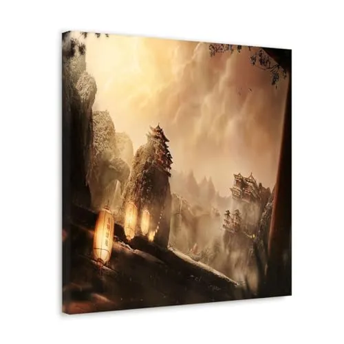 GADGETS WRAP Canvas Gallery Wrap Framed for Home Office Studio Living Room Decoration (10x10inch) - Lost Chinese Temple