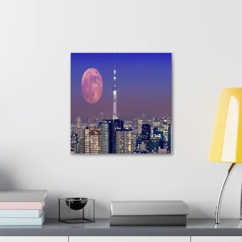 GADGETS WRAP Canvas Gallery Wrap Framed for Home Office Studio Living Room Decoration (10x10inch) - Moon Over Tokyo Japan