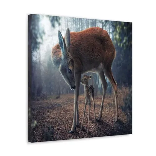 GADGETS WRAP Canvas Gallery Wrap Framed for Home Office Studio Living Room Decoration (10x10inch) - Mother And Fawn