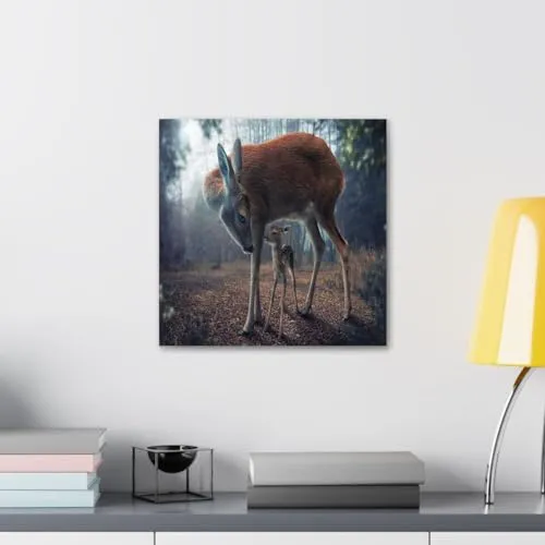 GADGETS WRAP Canvas Gallery Wrap Framed for Home Office Studio Living Room Decoration (10x10inch) - Mother And Fawn