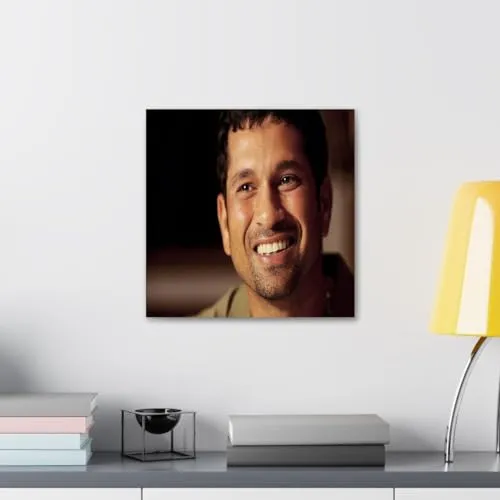 GADGETS WRAP Canvas Gallery Wrap Framed for Home Office Studio Living Room Decoration (10x10inch) - Old Sachin Tendulkar Smile