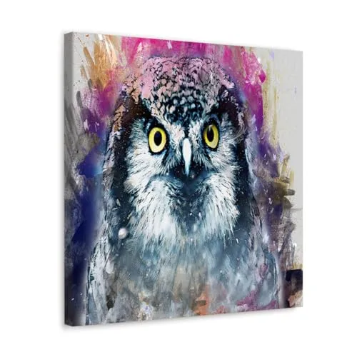 GADGETS WRAP Canvas Gallery Wrap Framed for Home Office Studio Living Room Decoration (10x10inch) - Owl Animal Bird Painting