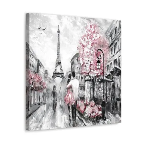 GADGETS WRAP Canvas Gallery Wrap Framed for Home Office Studio Living Room Decoration (10x10inch) - Paris Street With Flowers