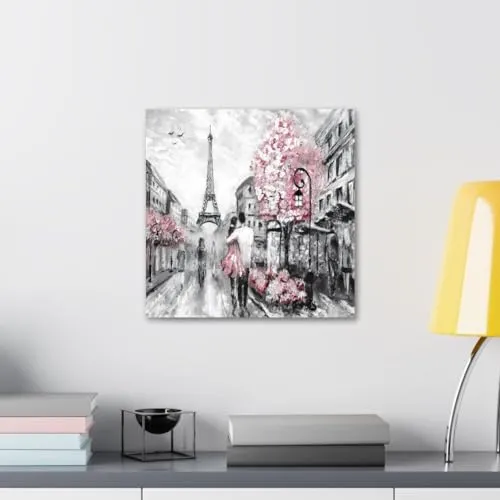 GADGETS WRAP Canvas Gallery Wrap Framed for Home Office Studio Living Room Decoration (10x10inch) - Paris Street With Flowers