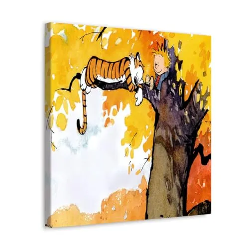 GADGETS WRAP Canvas Gallery Wrap Framed for Home Office Studio Living Room Decoration (10x10inch) - Pastel Calvin And Hobbes