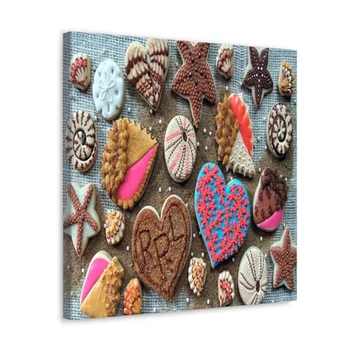 GADGETS WRAP Canvas Gallery Wrap Framed for Home Office Studio Living Room Decoration (10x10inch) - Pastry Cookies Design Heart