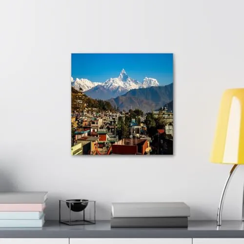 GADGETS WRAP Canvas Gallery Wrap Framed for Home Office Studio Living Room Decoration (10x10inch) - Pokhara City & Mountains