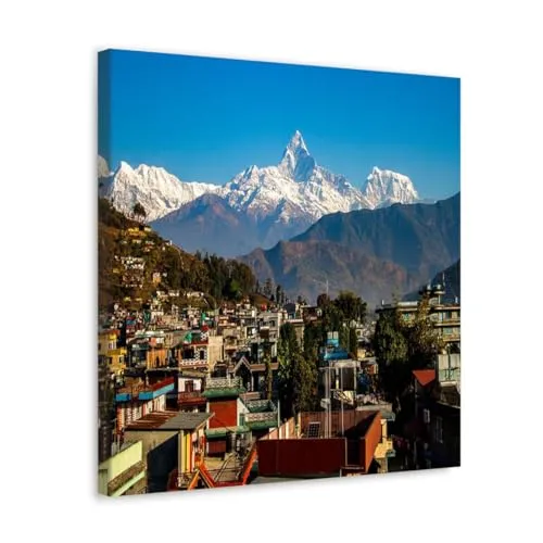 GADGETS WRAP Canvas Gallery Wrap Framed for Home Office Studio Living Room Decoration (10x10inch) - Pokhara City & Mountains