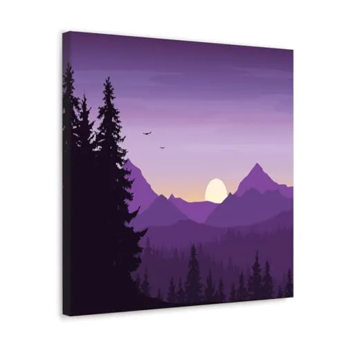 GADGETS WRAP Canvas Gallery Wrap Framed for Home Office Studio Living Room Decoration (10x10inch) - Purple Sunset Forest