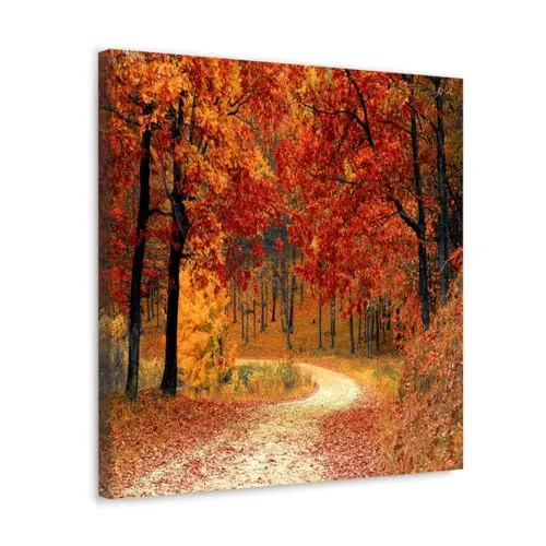 GADGETS WRAP Canvas Gallery Wrap Framed for Home Office Studio Living Room Decoration (10x10inch) - Red Autumn Forest